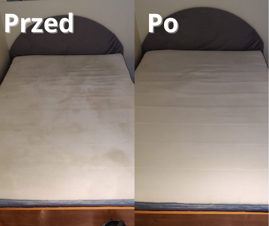 Czyszczenie materaca po plamach z moczu i potu - przed i po