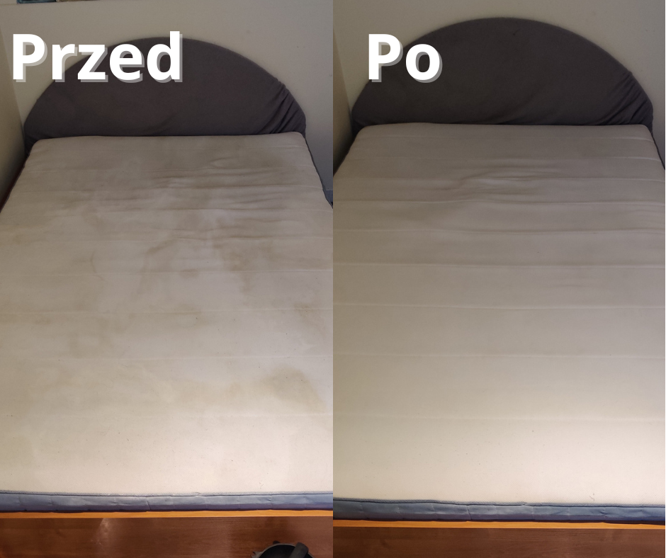Czyszczenie materaca po plamach z moczu zwierzęcego i potu - przed i po