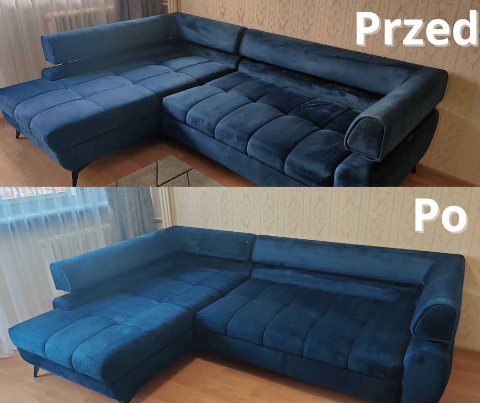 Pranie narożnika welurowego w Szczecinie - przed i po